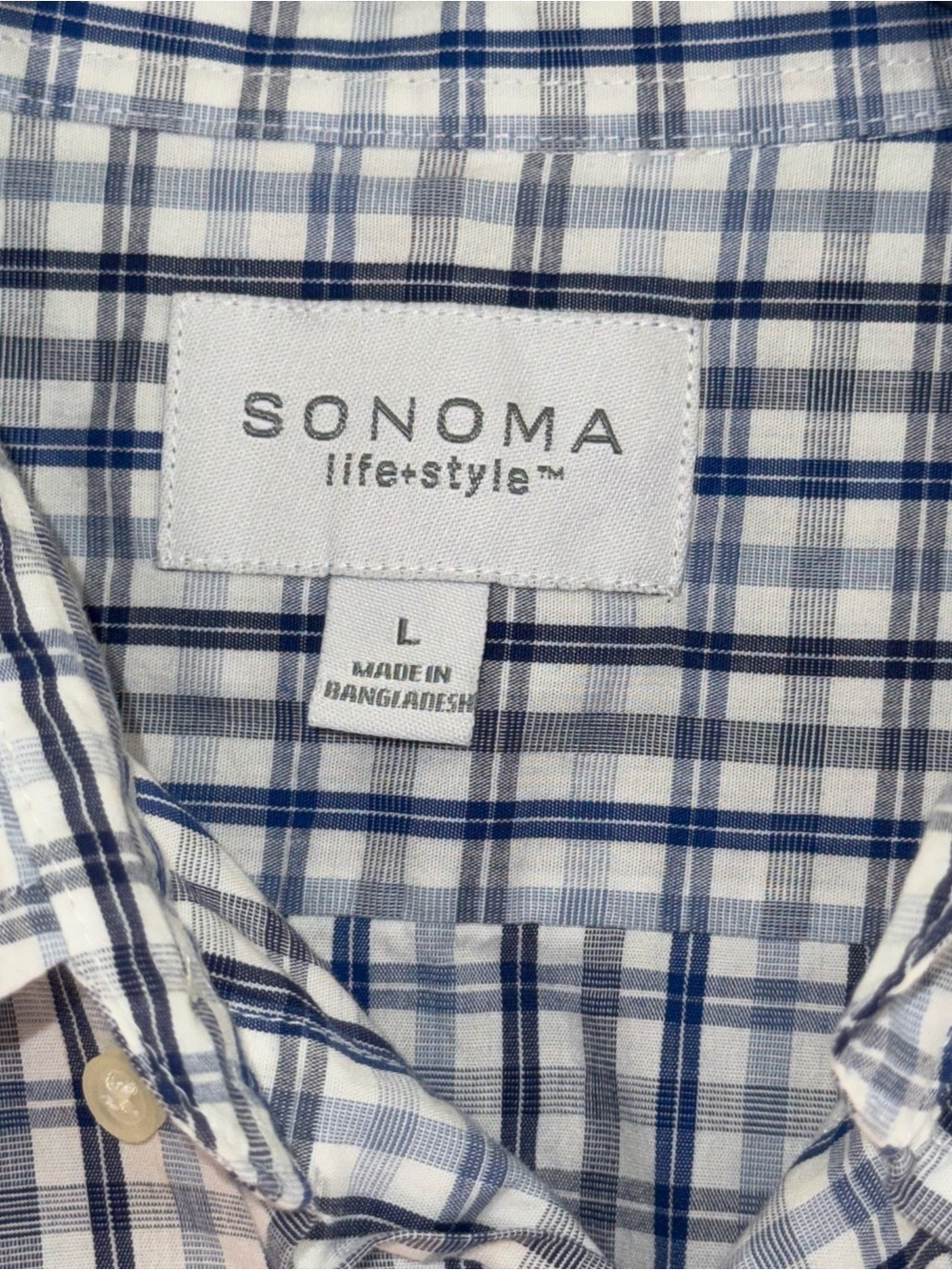 Sonoma Men's Large Cotton Plaid Button Down Shirt L Blue Long Sleeve NWOT - Picture 5 of 10